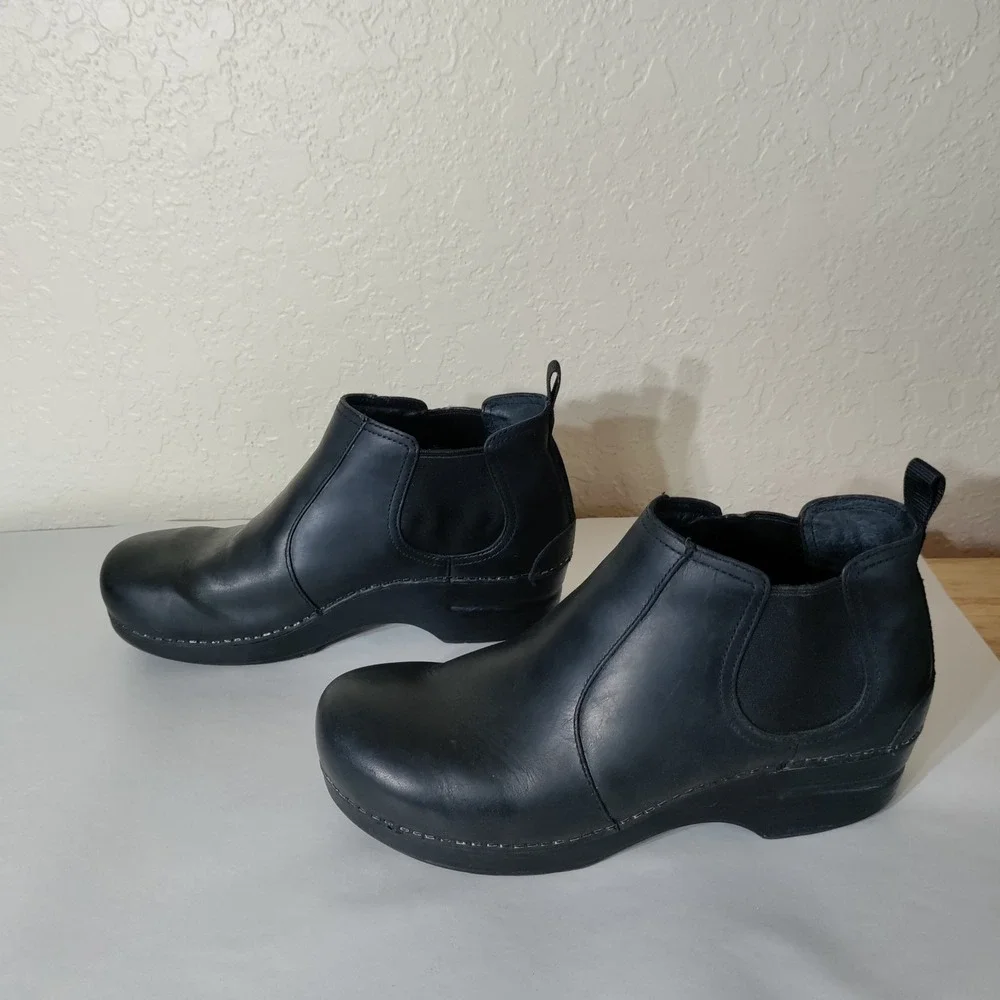Dansko Womens Black Leather Chelsea Ankle Boots Block Heel Size 40